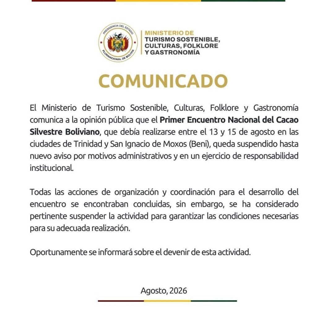 Se pospone el Primer Encuentro Nacional del Cacao Silvestre en Bolivia