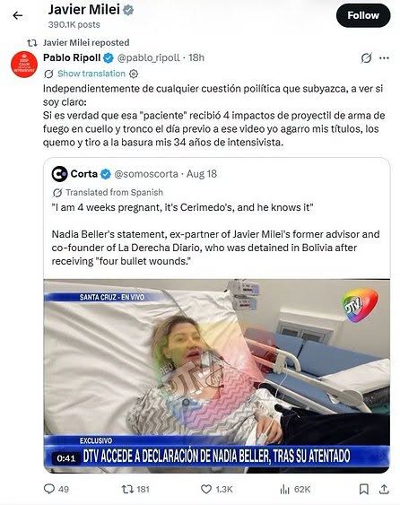 Milei respalda a su asesor y cuestiona el ataque contra Beller
