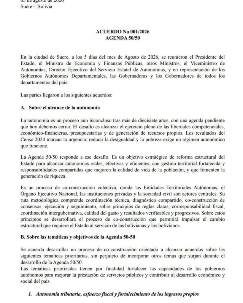Gobierno y gobernadores acuerdan fortalecer autonomías con la Agenda 50/50