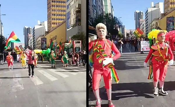 Payasitos llenan de alegría el desfile cívico en La Paz