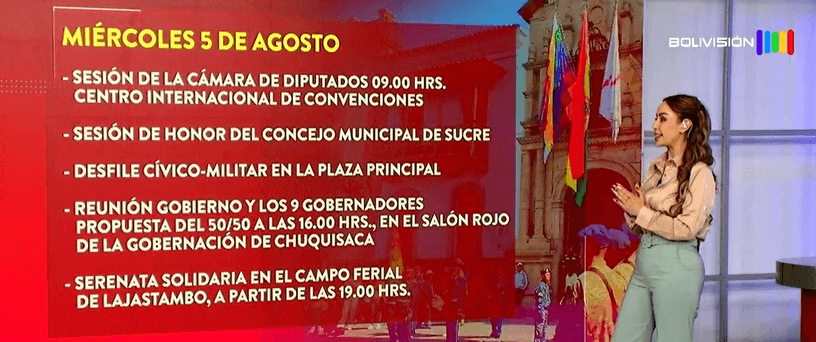 Agenda de Celebraciones por las Fiestas Patrias en Bolivia del 3 al 7 de Agosto