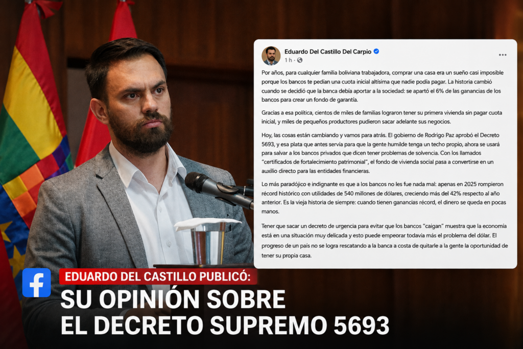 Del Castillo critica el Decreto Supremo 5693: "Se prioriza a la banca sobre el acceso a vivienda"