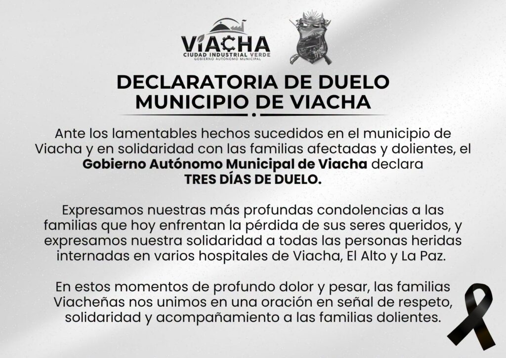 Viacha establece duelo municipal por tragedia en el Regimiento Bolívar