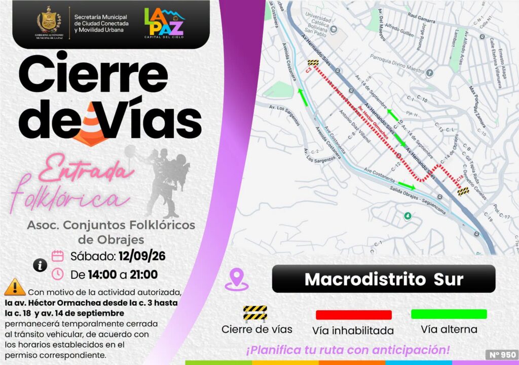 Cierre de calles en Obrajes por evento folklórico
