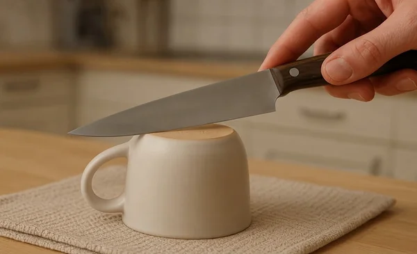 Recupera el filo de tu cuchillo usando una taza