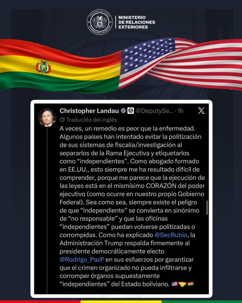 Bolivia expresa su gratitud a Estados Unidos por apoyo en lucha contra el narcotráfico